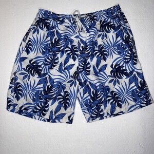 Mens Trunks Surf & Swim Co. Drawstring Sz Large Tropical Blue & White Swim Short